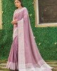 Classic Light Purple Pure Linen Weaving Border Saree 