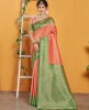 Premium Banarasi Woven orange & green Rich Pallu Saree with Tessels