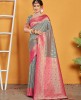 Premium Banarasi Woven Grey & Pink Rich Pallu Saree with Tessels