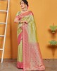 Premium Banarasi Woven Green & Pink Rich Pallu Saree with Tessels