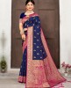 Exclusive Navy Blue & Pink Banarasi Silk Rich Pallu Saree With Fancy Tessels.