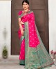 Exclusive Pink & Rama Banarasi Silk Rich Pallu Saree With Fancy Tessels.