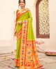Best Parrot Green & Orange Paithani Pure Silk With Weaving Zari Work Saree & Tessels on Pallu