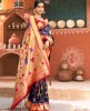 Designer Navy Blue Pure Floral Weaving Paithani Silk Saree with Rich Pallu & Tessels