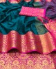 Rama & Pink Soft Silk Saree With Designer Blouse