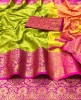 Light Green & Pink Soft Silk Saree With Designer Blouse