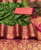 Mehendi & Pink Soft Silk Saree With Designer Blouse