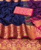 Navy Blue & Pink Soft Silk Saree With Designer Blouse