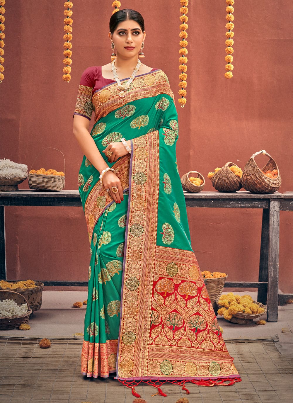 Pure Banarasi silk woven saree with rich pallu