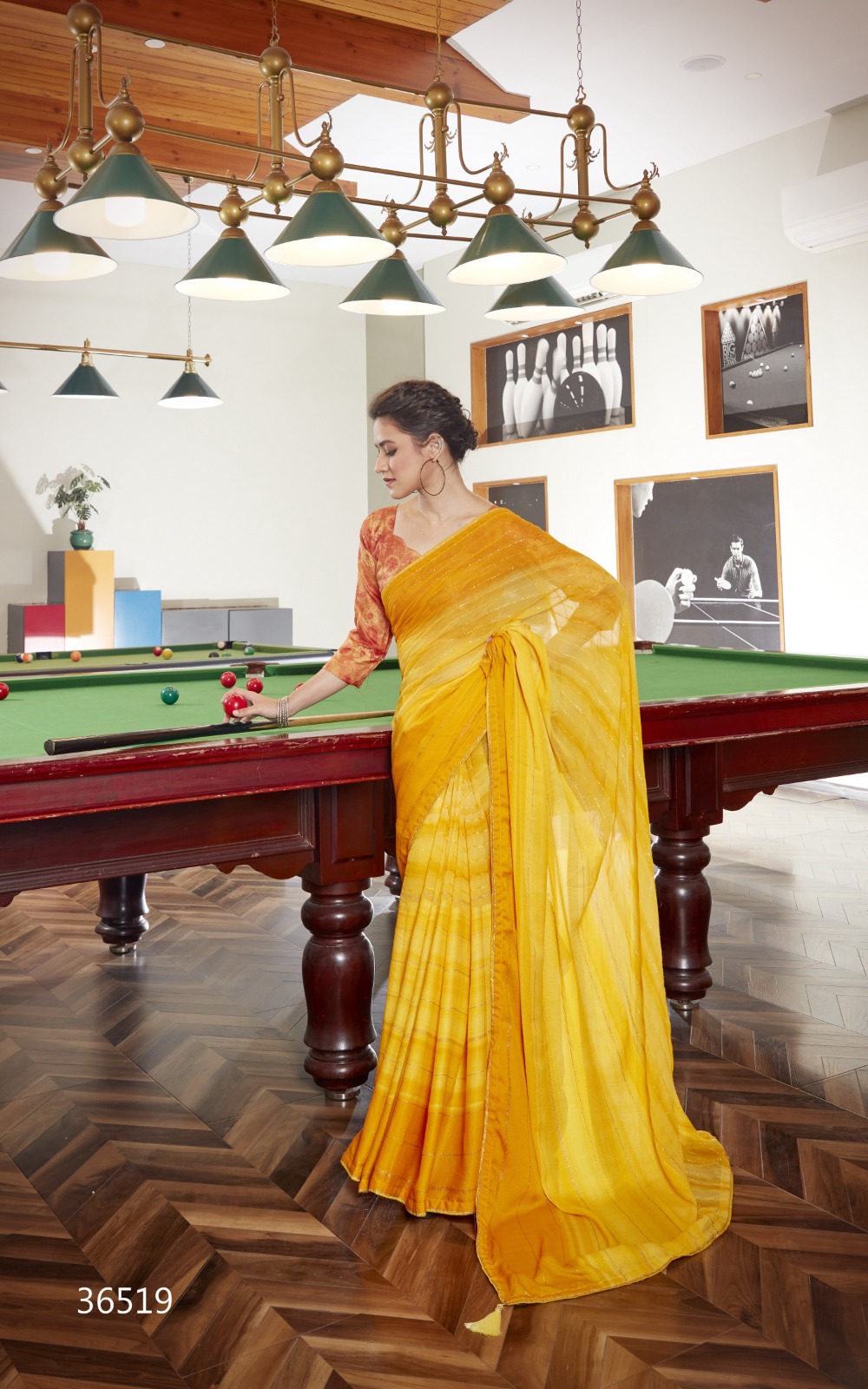 Lovely Yellow Prited Krochet Georgette work saree with blouse