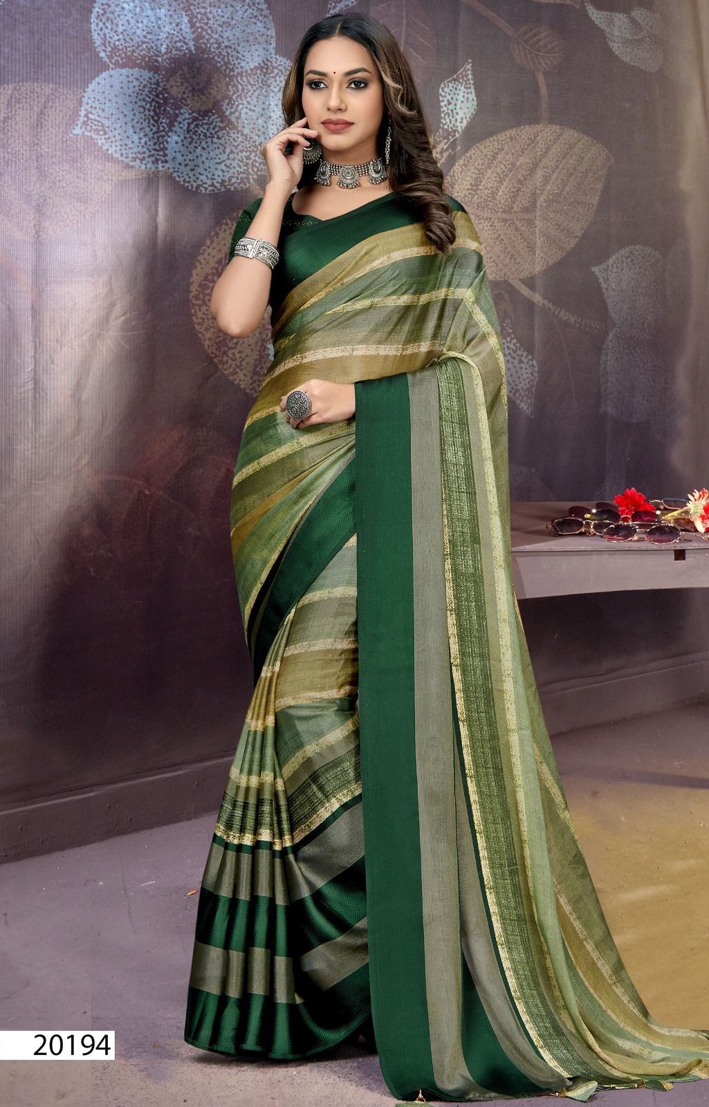 Pure Brasso Foil Printed Party Wear Saree With Heavy Blouse