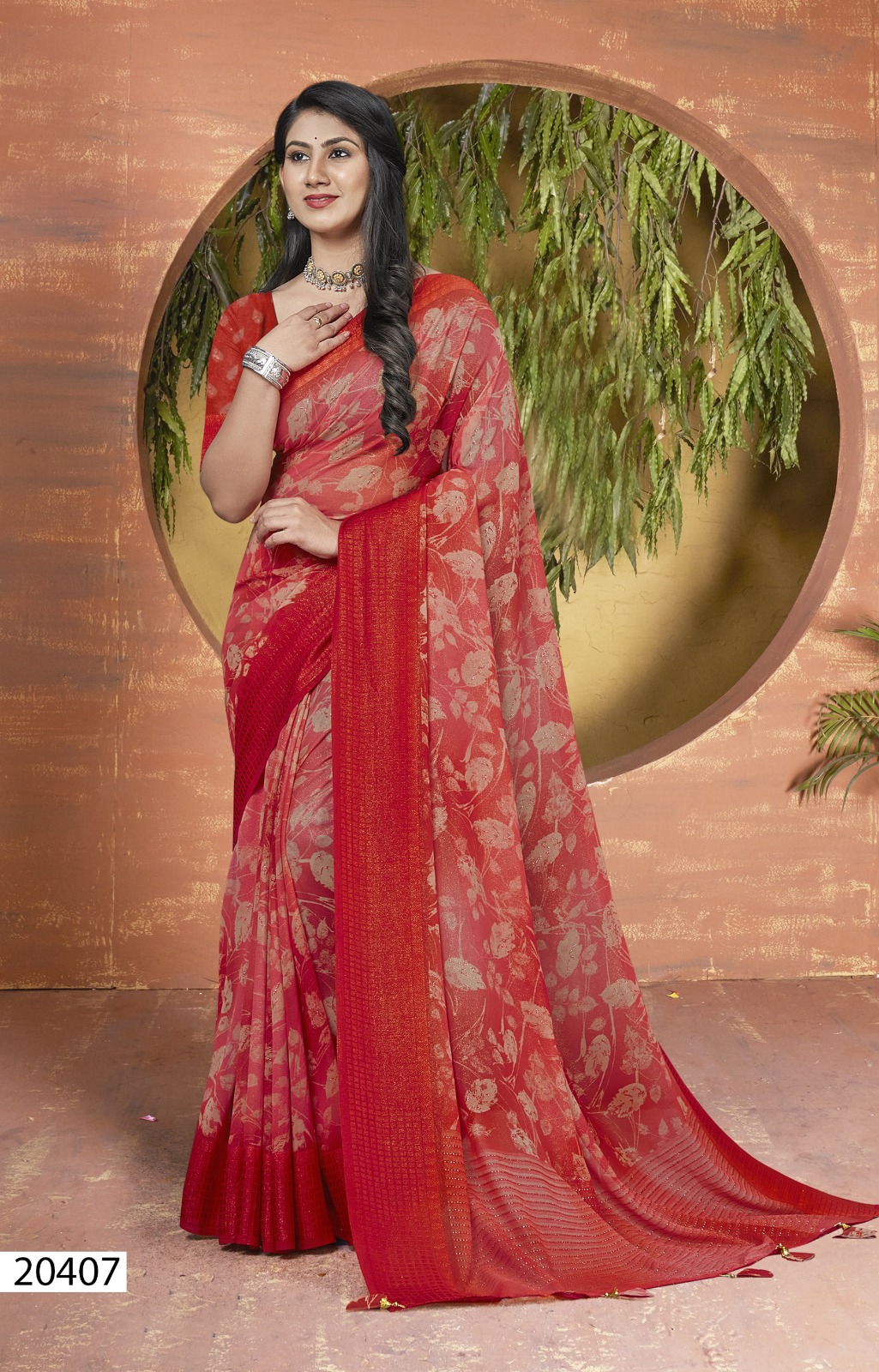 Fancy Shimmer Georgette Floral Printed Saree With Viscose Border